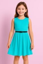 A2Z 4 Kids Girls Plain Skater Dress Party Fashion Summer Dresses Round Neck Sleeveless Flared Lightweight Dress with Free Belt Age 5-13 Years - Image 3