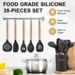 Cooking Utensils Set- 35 PCs Kitchen Utensils with Grater,Tongs, Spoon Spatula &Turner Made of Heat Resistant Food Grade Silicone and Wooden Handles Kitchen Gadgets Tools Set for Nonstick Cookware - Image 4