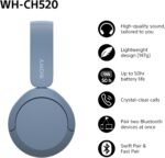 Sony WH-CH520 Wireless Bluetooth On-Ear Headphones, Lightweight Design, Up to 50hr Battery Life, Quick Charge, EQ, Clear Call Quality, iOS & Android - Blue - Image 3