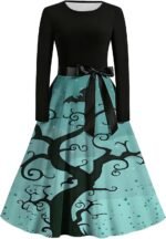 duxyoz Halloween Prom Dresses for Girls Midi A Line T-Shirt Dress 5-4 Years | Long Sleeve Twirly Skater Dress High Waist Bow Flowy Sundress Graphic Print Festival Dresses Prom Ball Gown Special Occasion - Image 7