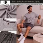 Light & Shade Men’s Loungewear Set T-Shirt & Shorts Cotton Pyjamas with Drawstring Waist Casual Nightwear Set (Grey, L) - Image 4