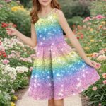 duxyoz Girls Skater Dress Summer Floral Sleeveless Casual Sundress Swing Flowy A-Line Boho Beach Holiday Party Dresses Teen Girl Smocked Midi Playwear Dress Twirly Sundress Kids Clothing 4-14 Years - Image 3
