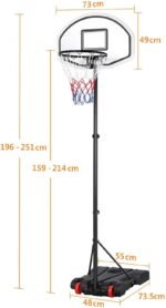 Yaheetech Portable Basketball Hoop, Height Adjustable 1.59-2.14m, Red/Black | Free Standing Basketball Hoop and Stand for Kid Adult Youth, Outside Indoor Garden, Water/Sand Filled Base, Easy Moving - Image 4