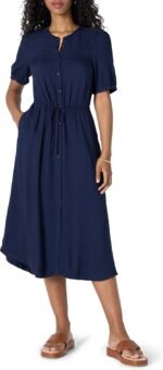 Amazon Essentials Women's Relaxed Fit Half-Sleeve Waisted Midi A-Line Dress - Image 2