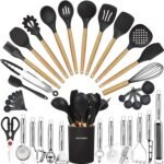 Cooking Utensils Set- 35 PCs Kitchen Utensils with Grater,Tongs, Spoon Spatula &Turner Made of Heat Resistant Food Grade Silicone and Wooden Handles Kitchen Gadgets Tools Set for Nonstick Cookware - Image 2