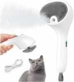 Euqvunn Steam Cat Brush with Release Button, [Ultra-Quiet Design/Comfort-Grip Handle] Pet Spray Dog Brush, Rechargeable Pet Steam Brush for Long Short Hair Cats, Dogs, Rabbits Grooming(Gray-White) - Image 2