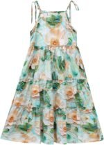 duxyoz Kids Girls Summer Floral A Line Cami Mini Dress Bohemian Beach Sleeveless Casual Slip Sundress Adjustable Spaghetti Strap Off Shoulder Party Dress Hawaii Cotton Sundress - Image 2
